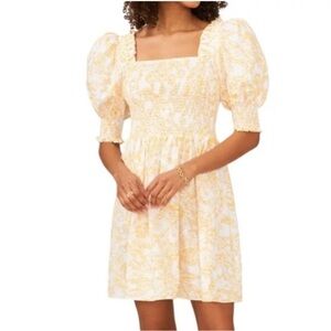 1. State yellow floral print puff sleeve dress